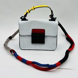 Steve Madden White Patent Leather Effie Crossbody Shoulder Bag Colorblock